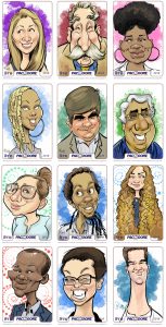 collage of caricatures by contreras at pacmoore